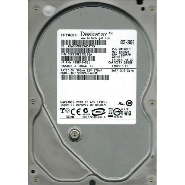 0A36885 MLC BA2904 250GB Hitachi HDP725025GLA380 P/N 0A36885 MLC BA2904 250GB Hitachi HDP725025GLA380 P/N